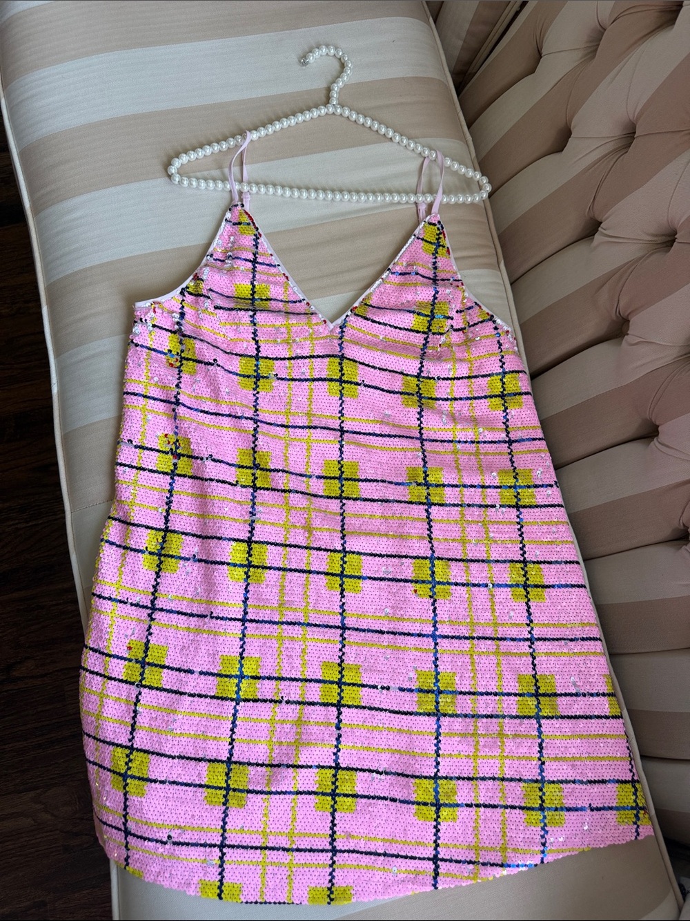 Buddy Love Pink, Yellow & Black Sequin Plaid Slip Dress